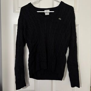 Lacoste Black V-Neck Sweater Classic Knit